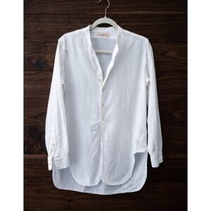 imogene + willie XS White Slub Cotton Band Collar Shirt Made in USA Grandad Hem